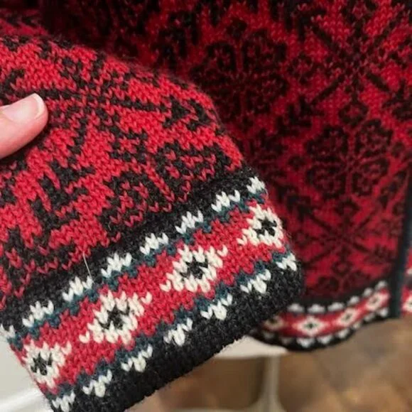 LL Bean 100% Merino Wool Button Down Patterned Knit Cardigan Sweater Women's L - Picture 5 of 6